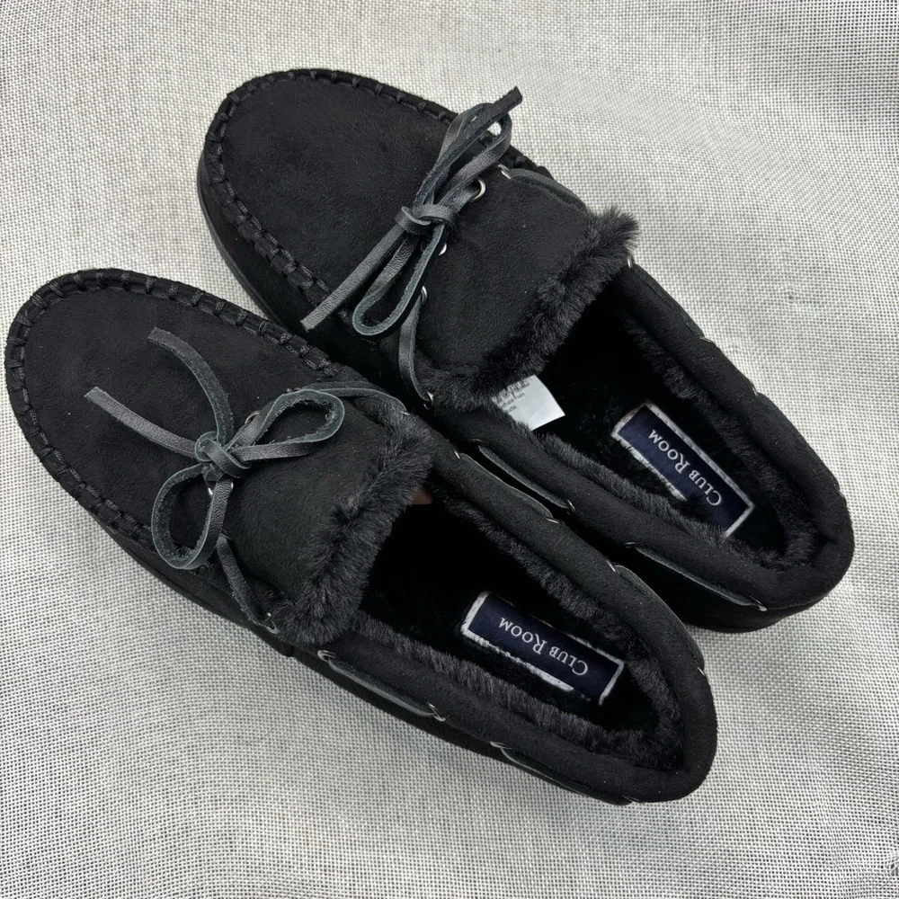 Club Room Mens Moccasin Slippers Black Size Small 6-7